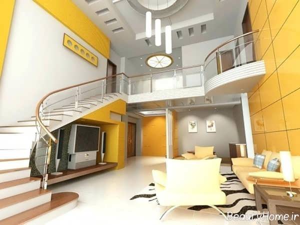 دکوراسیون خانه دوبلکس زرد و سفید 