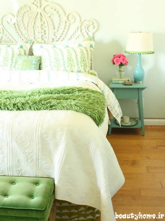 طراحی دکوراسیون اتاق خواب با رنگ دیوار سبز
