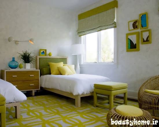 طراحی دکوراسیون اتاق خواب با رنگ دیوار سبز