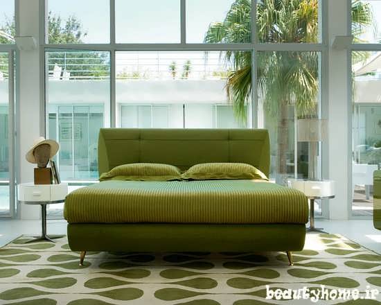 طراحی دکوراسیون اتاق خواب با رنگ دیوار سبز