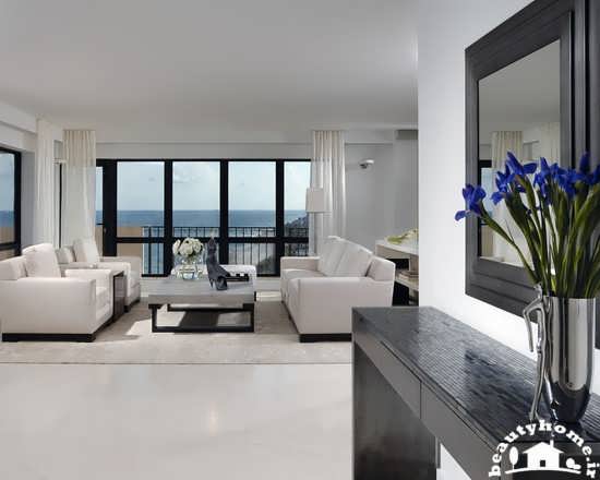 دکوراسیون اتاق پذیرایی سفید